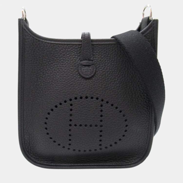 Hermes Black Noir Taurillon Clemence leather Evelyn Amazon TPM Shoulder Bag