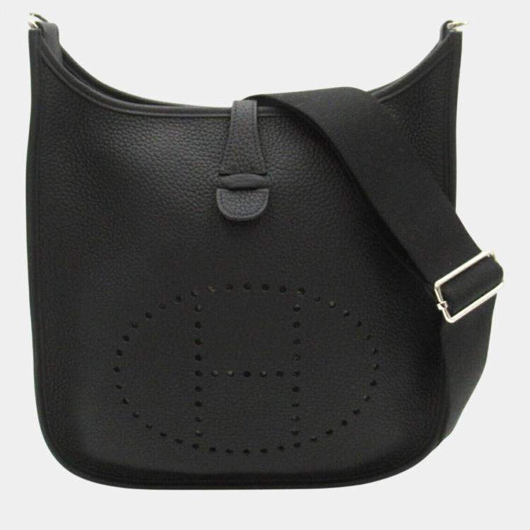 Hermes Black Calfskin (Cowhide) Taurillon Clemence Evelyn PM Shoulder Bag