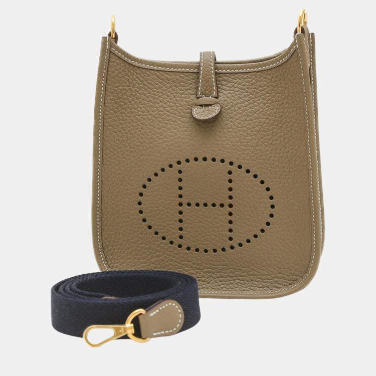 Hermes Taurillon Clemence Etoupe Indigo Evelyn TPM Amazon Shoulder Bag