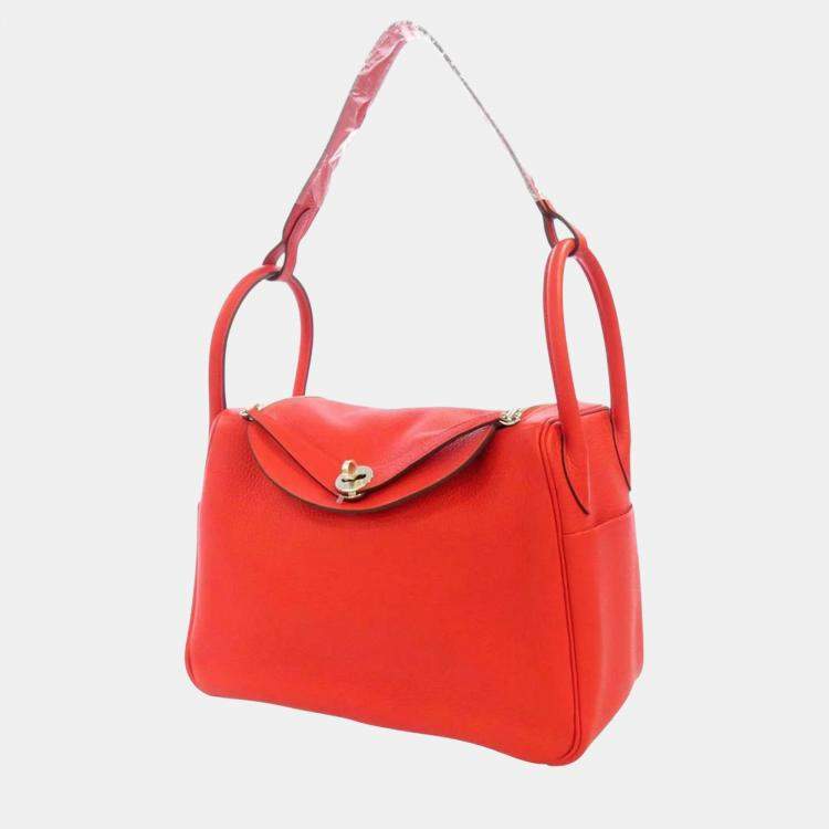 Hermes Rouge Cou Taurillon Clemence Lindy 30 handbag