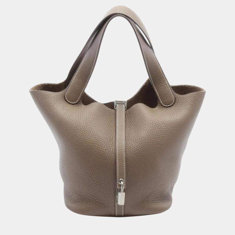 Hermes Etoupe Brown Taurillon Clemence Picotin Lock MM Handbag