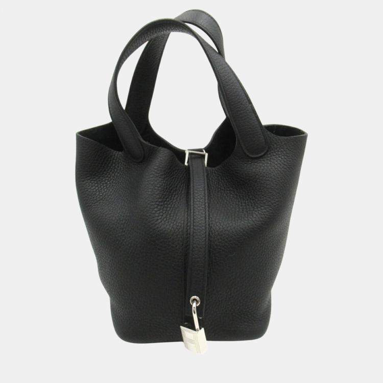 Hermes Black Calfskin (Cowhide) Taurillon Clemence Picotin Lock PM Handbag