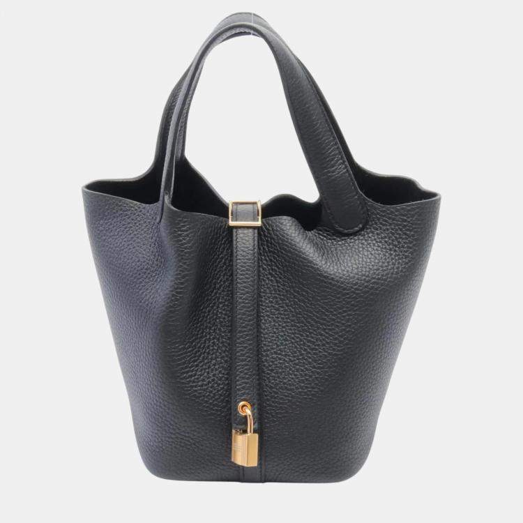 Hermes Black Taurillon Clemence Picotin Lock PM Handbag