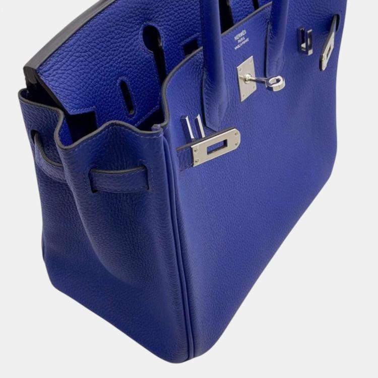 Pre Owned Hermes Blue Electric Togo Leather Birkin Size 25
