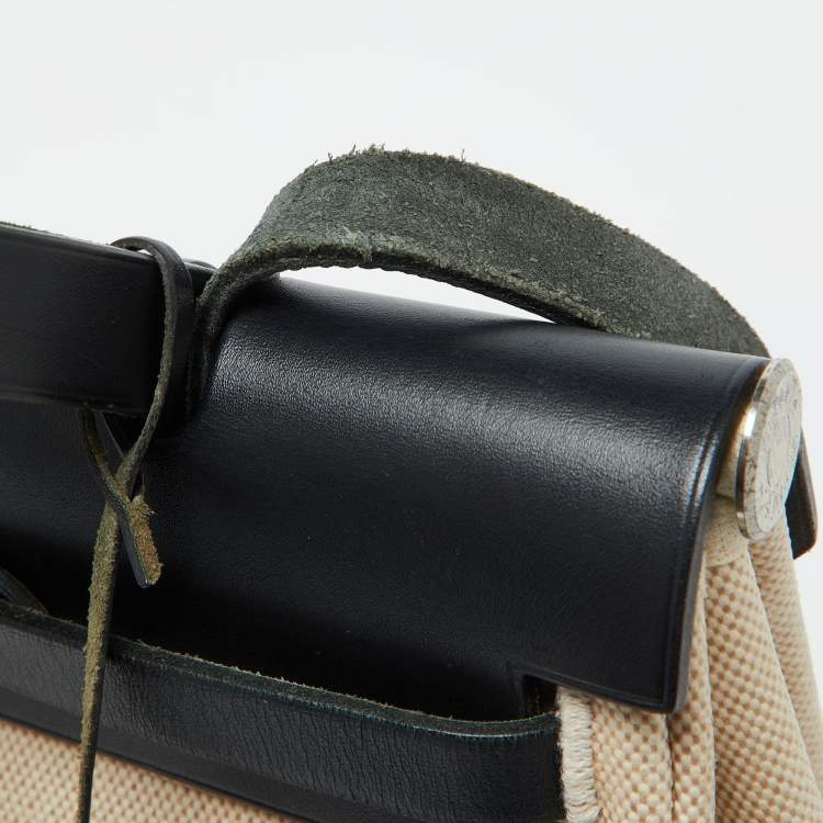 Pre Owned Hermès Beige/Black Toile and Vache Hunter 2in1 Herbag Zip 31 Bag