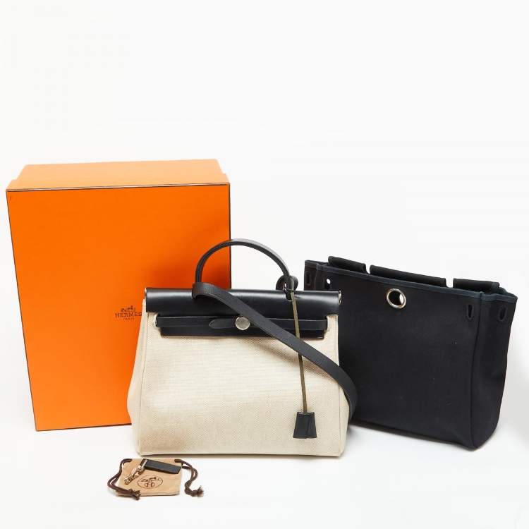 Pre Owned Hermès Beige/Black Toile and Vache Hunter 2in1 Herbag Zip 31 Bag
