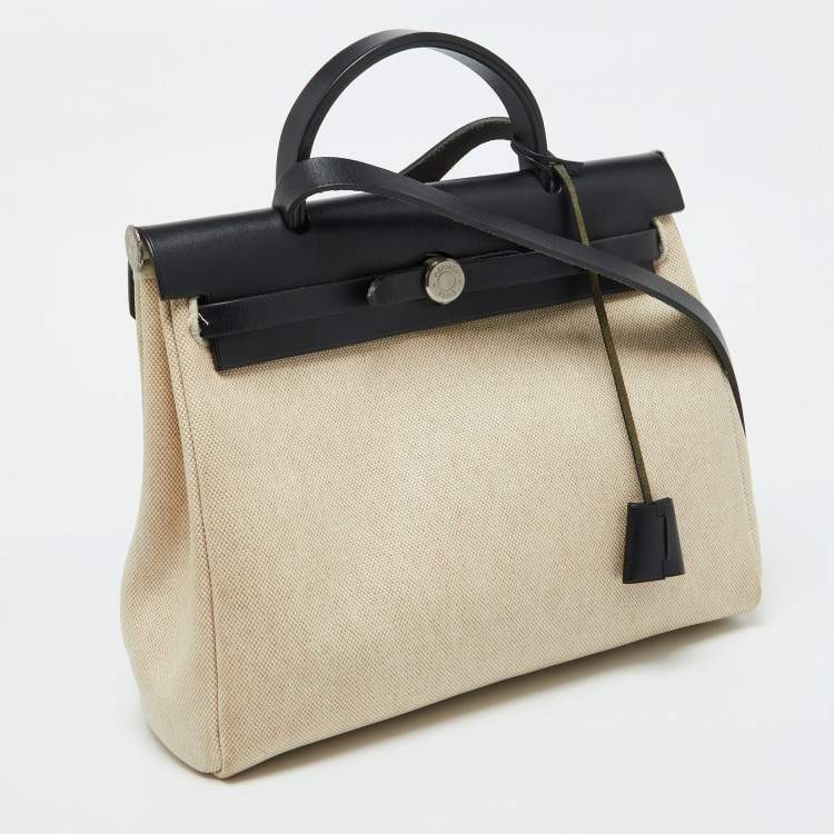 Pre Owned Hermès Beige/Black Toile and Vache Hunter 2in1 Herbag Zip 31 Bag