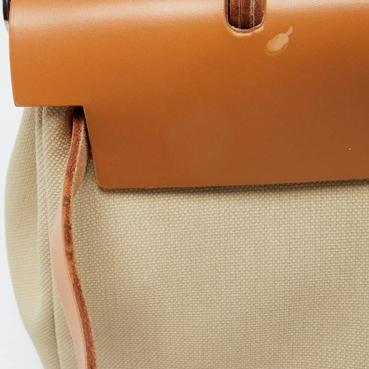 Pre Owned Hermes Beton/Natural Vache Hunter and Toile Militaire Herbag Zip 31 Bag