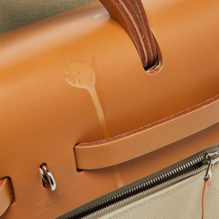 Pre Owned Hermes Beton/Natural Vache Hunter and Toile Militaire Herbag Zip 31 Bag