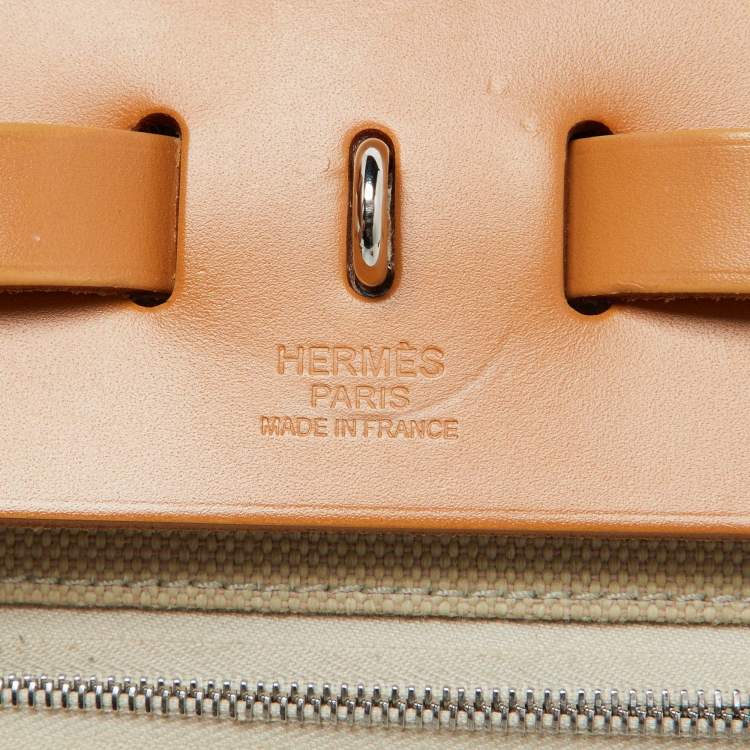 Pre Owned Hermes Beton/Natural Vache Hunter and Toile Militaire Herbag Zip 31 Bag