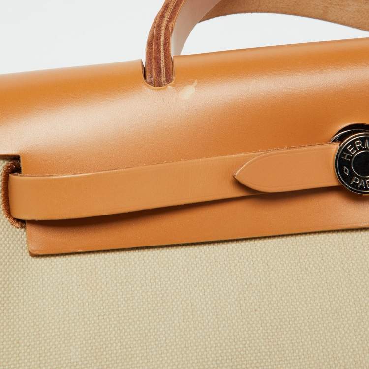 Pre Owned Hermes Beton/Natural Vache Hunter and Toile Militaire Herbag Zip 31 Bag