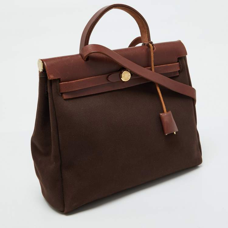 Pre Owned Hermès Cafe/Terre Canvas and Leather 2in1 Herbag Zip 31 Bag