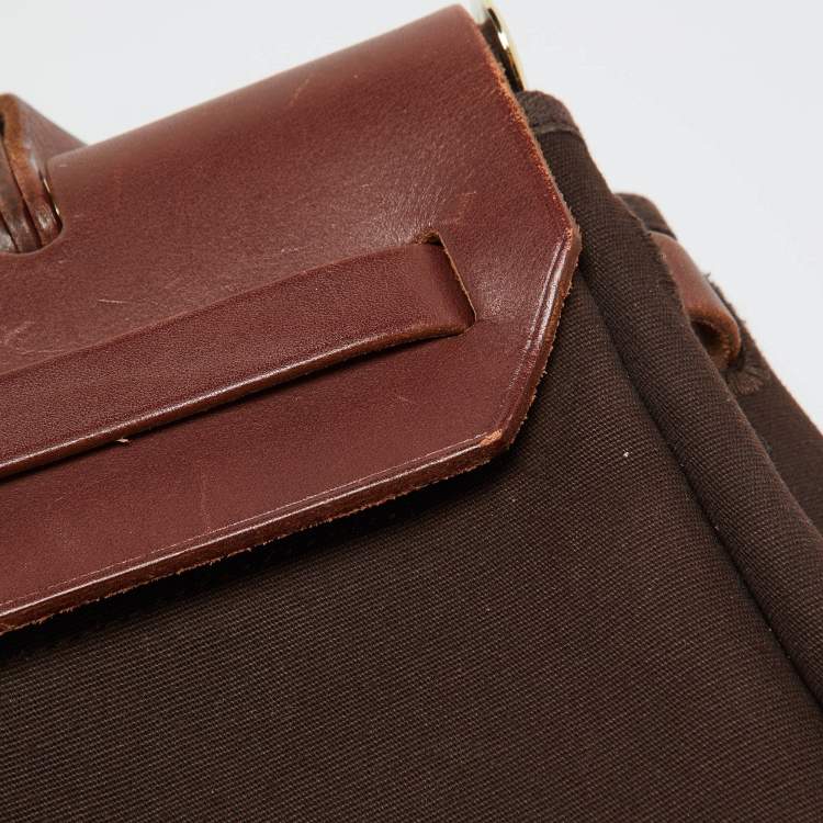 Pre Owned Hermès Cafe/Terre Canvas and Leather 2in1 Herbag Zip 31 Bag