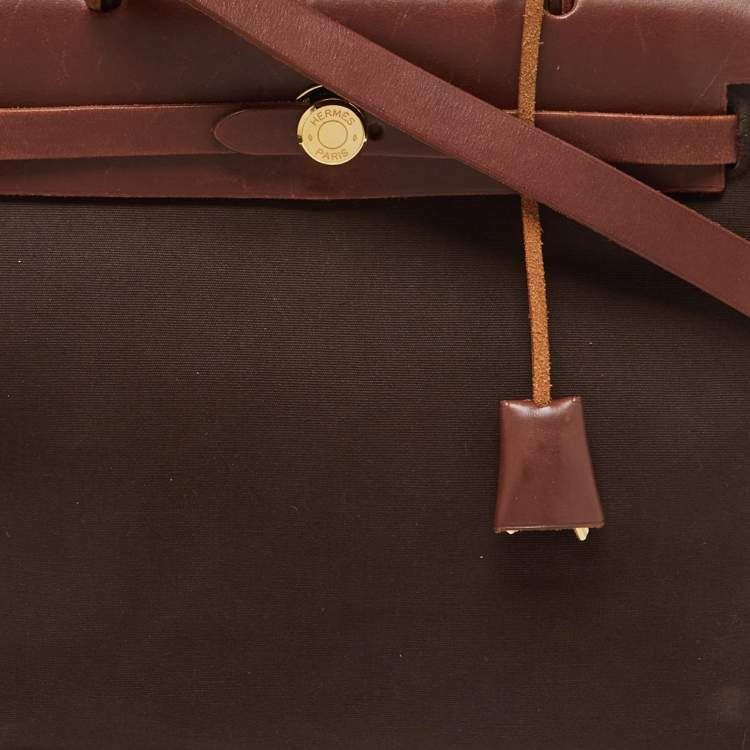 Pre Owned Hermès Cafe/Terre Canvas and Leather 2in1 Herbag Zip 31 Bag