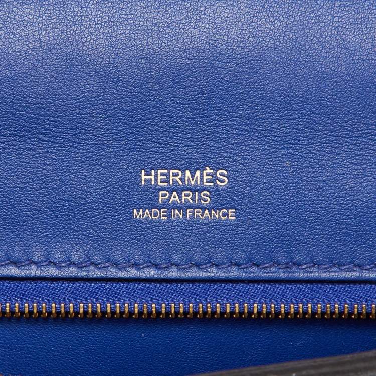 Pre Owned Hermes Blue Royal/Tabac Camel/Fauve Evercolor and Swift Leather Gold Finish 24/24 29 Bag
