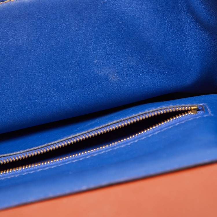 Pre Owned Hermes Blue Royal/Tabac Camel/Fauve Evercolor and Swift Leather Gold Finish 24/24 29 Bag