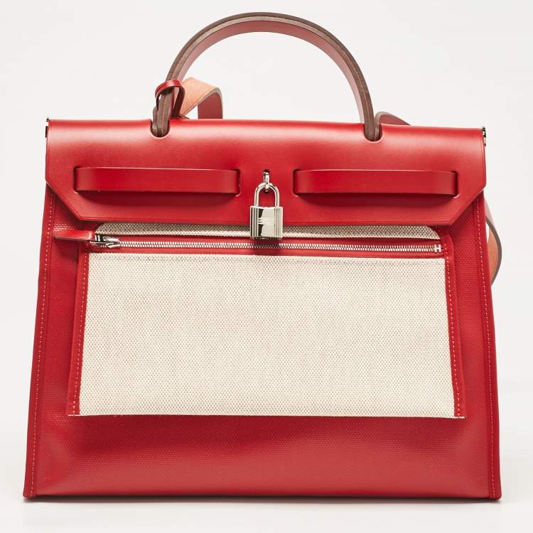 Pre Owned Hermès Rogue Piment/Ecru Canvas and Vache Hunter Herbag Zip 31 Bag