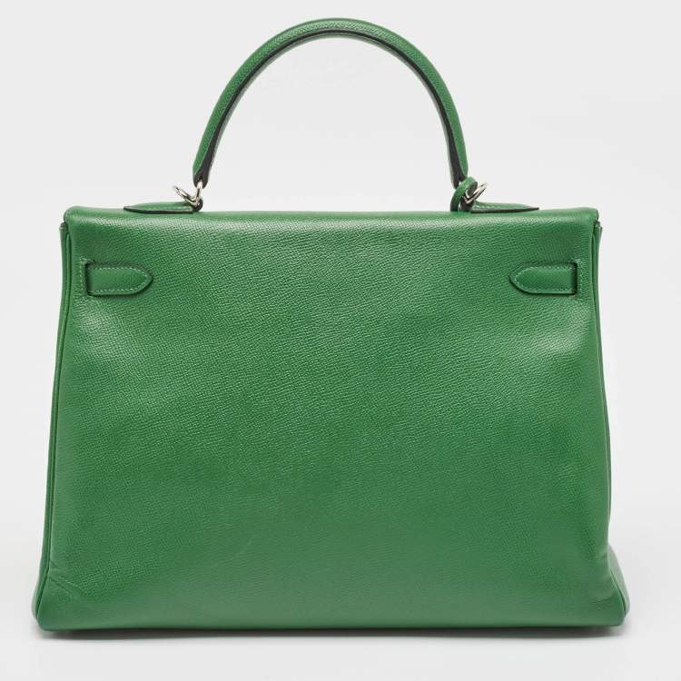 Pre Owned Hermes Vert Bengal Epsom Leather Palladium Finish Kelly Retourne 35 Bag