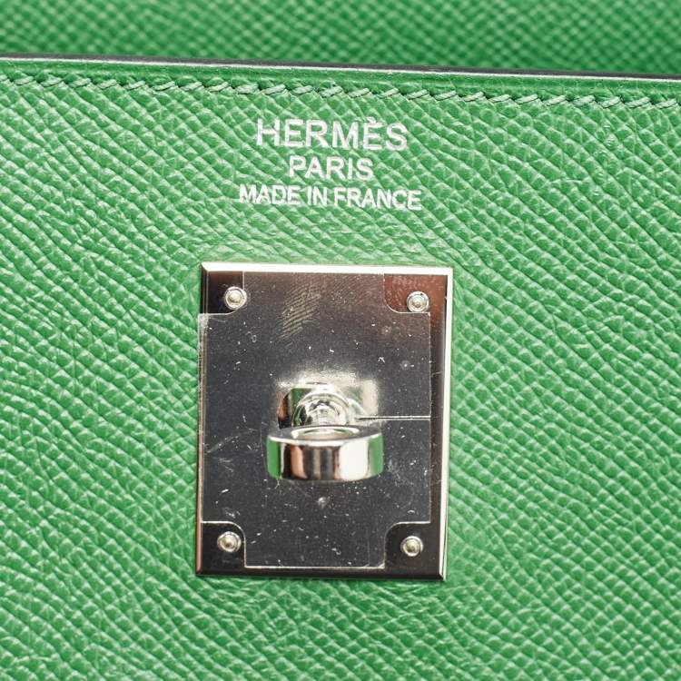 Pre Owned Hermes Vert Bengal Epsom Leather Palladium Finish Kelly Retourne 35 Bag