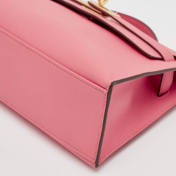 Pre Owned Hermes Rose Azalee Swift Leather Gold Finish Kelly Pochette