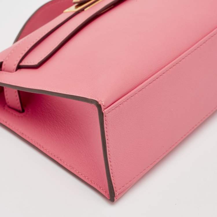 Pre Owned Hermes Rose Azalee Swift Leather Gold Finish Kelly Pochette