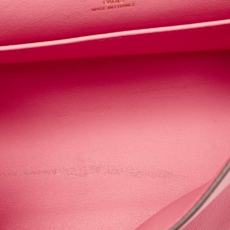 Pre Owned Hermes Rose Azalee Swift Leather Gold Finish Kelly Pochette
