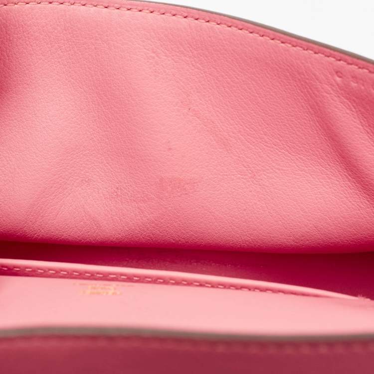 Pre Owned Hermes Rose Azalee Swift Leather Gold Finish Kelly Pochette