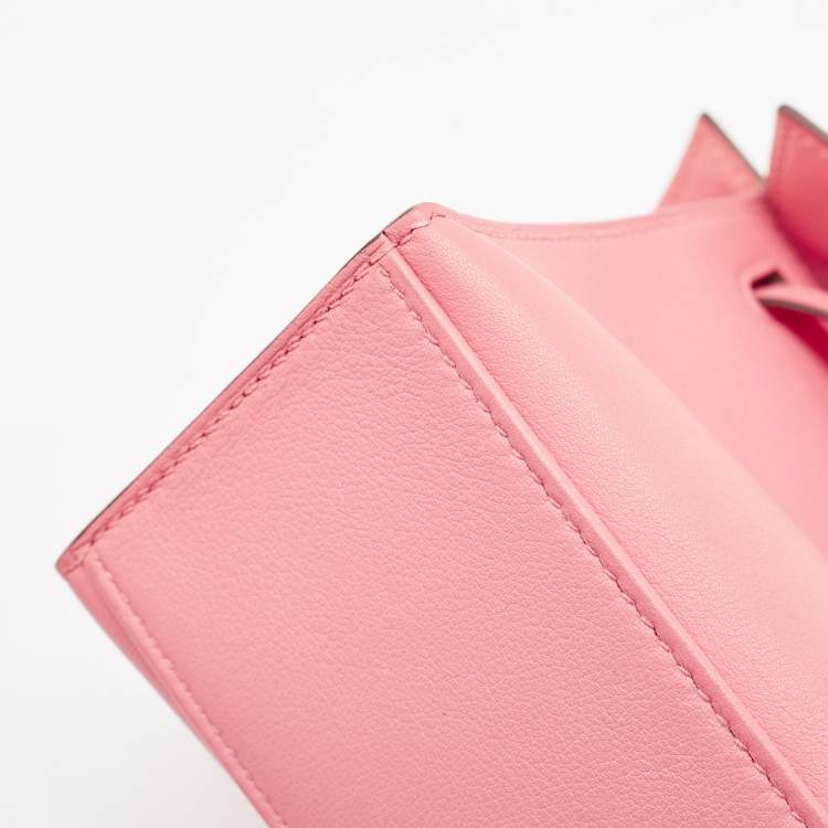 Pre Owned Hermes Rose Azalee Swift Leather Gold Finish Kelly Pochette