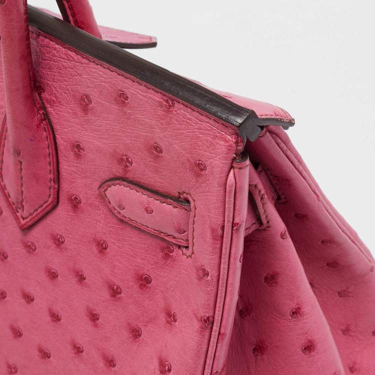 Pre Owned Hermes Fuchsia Ostrich Palladium Finish Birkin 30 Bag