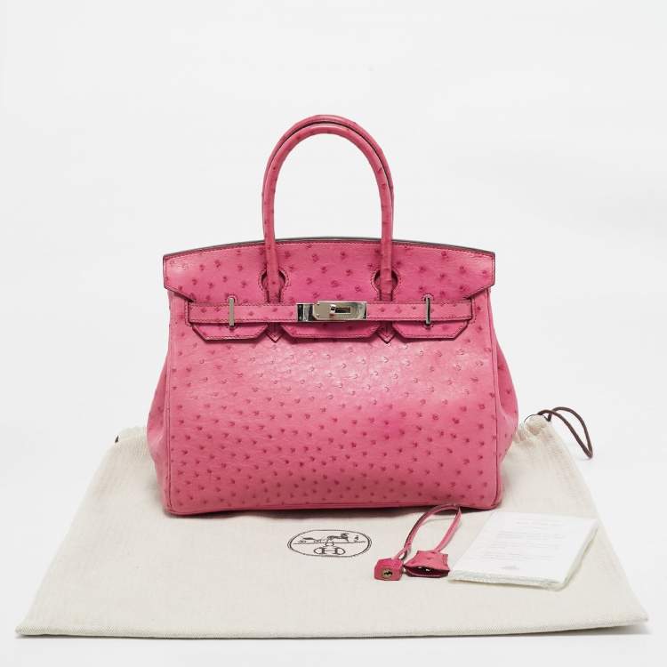 Pre Owned Hermes Fuchsia Ostrich Palladium Finish Birkin 30 Bag