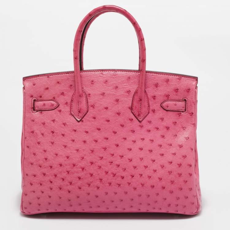 Pre Owned Hermes Fuchsia Ostrich Palladium Finish Birkin 30 Bag