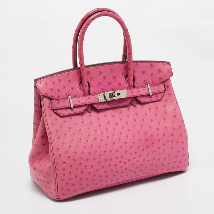 Pre Owned Hermes Fuchsia Ostrich Palladium Finish Birkin 30 Bag
