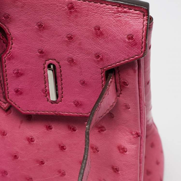 Pre Owned Hermes Fuchsia Ostrich Palladium Finish Birkin 30 Bag