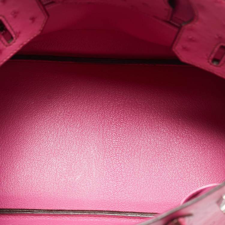 Pre Owned Hermes Fuchsia Ostrich Palladium Finish Birkin 30 Bag