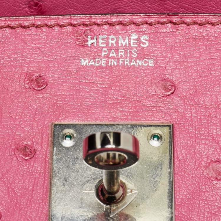 Pre Owned Hermes Fuchsia Ostrich Palladium Finish Birkin 30 Bag