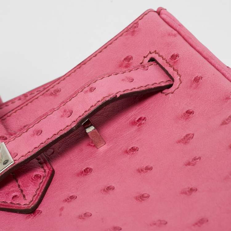 Pre Owned Hermes Fuchsia Ostrich Palladium Finish Birkin 30 Bag