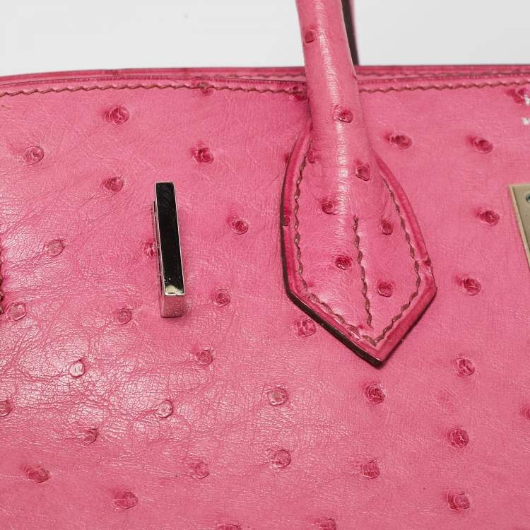 Pre Owned Hermes Fuchsia Ostrich Palladium Finish Birkin 30 Bag