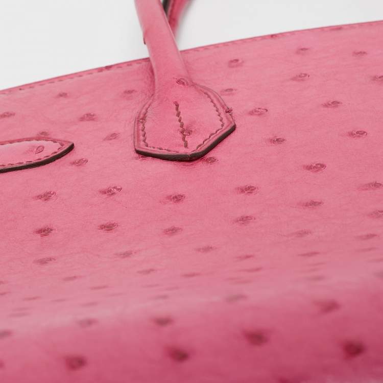 Pre Owned Hermes Fuchsia Ostrich Palladium Finish Birkin 30 Bag
