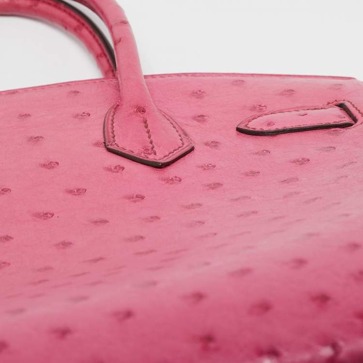 Pre Owned Hermes Fuchsia Ostrich Palladium Finish Birkin 30 Bag