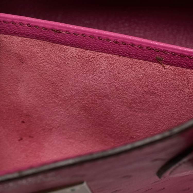 Pre Owned Hermes Fuchsia Ostrich Palladium Finish Birkin 30 Bag