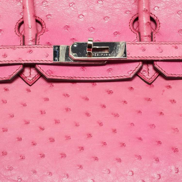 Pre Owned Hermes Fuchsia Ostrich Palladium Finish Birkin 30 Bag