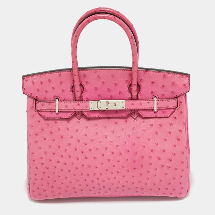 Pre Owned Hermes Fuchsia Ostrich Palladium Finish Birkin 30 Bag