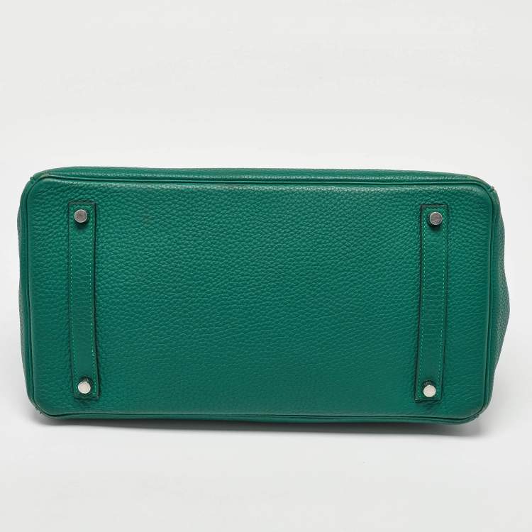 Pre Owned Hermes Malachite Taurillon Togo Leather Palladium Finish Birkin 35 Bag