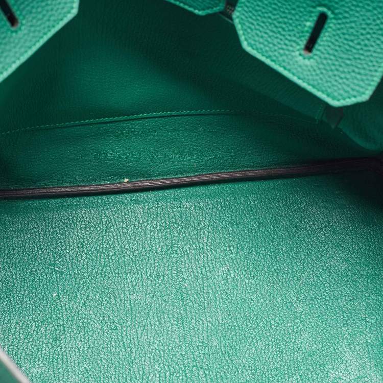 Pre Owned Hermes Malachite Taurillon Togo Leather Palladium Finish Birkin 35 Bag