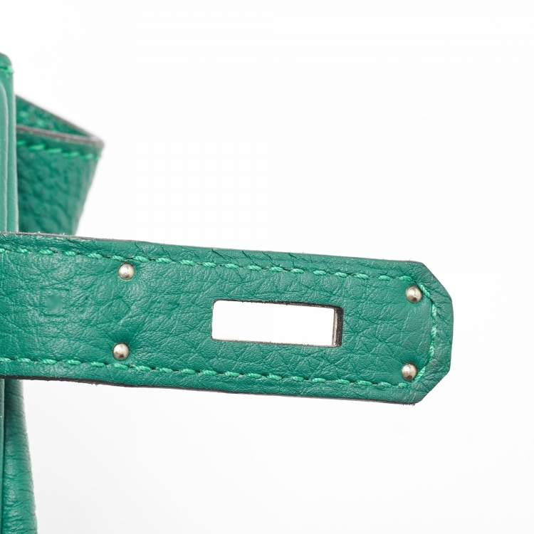 Pre Owned Hermes Malachite Taurillon Togo Leather Palladium Finish Birkin 35 Bag