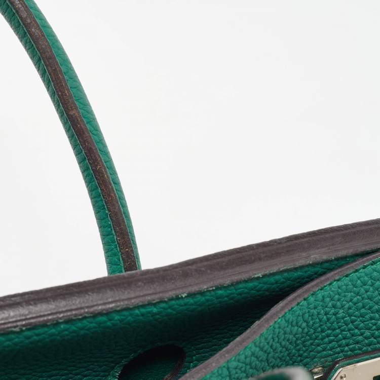 Pre Owned Hermes Malachite Taurillon Togo Leather Palladium Finish Birkin 35 Bag
