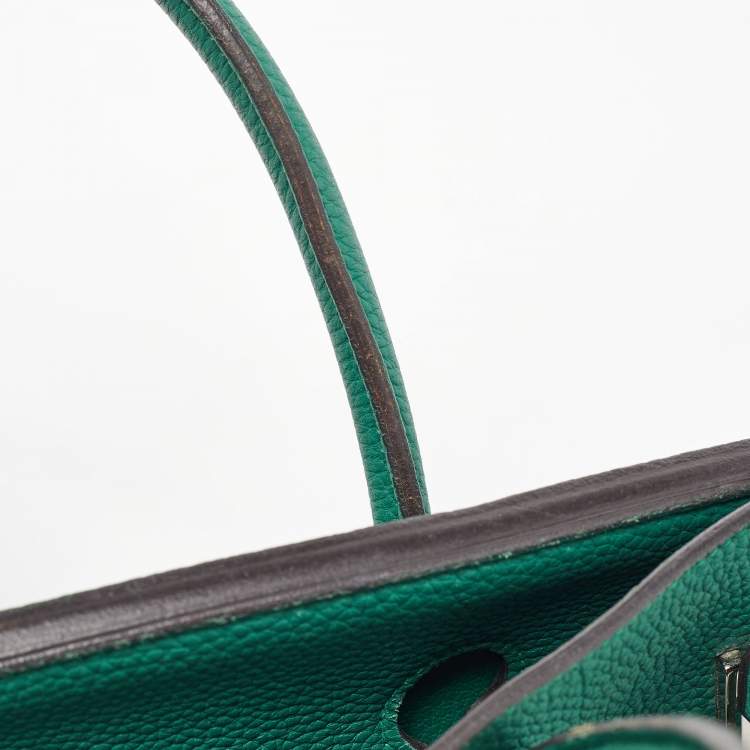 Pre Owned Hermes Malachite Taurillon Togo Leather Palladium Finish Birkin 35 Bag