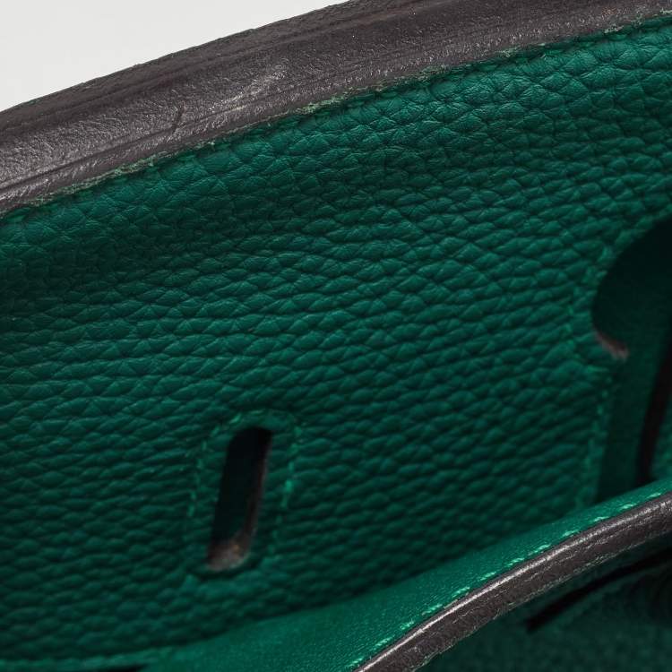 Pre Owned Hermes Malachite Taurillon Togo Leather Palladium Finish Birkin 35 Bag