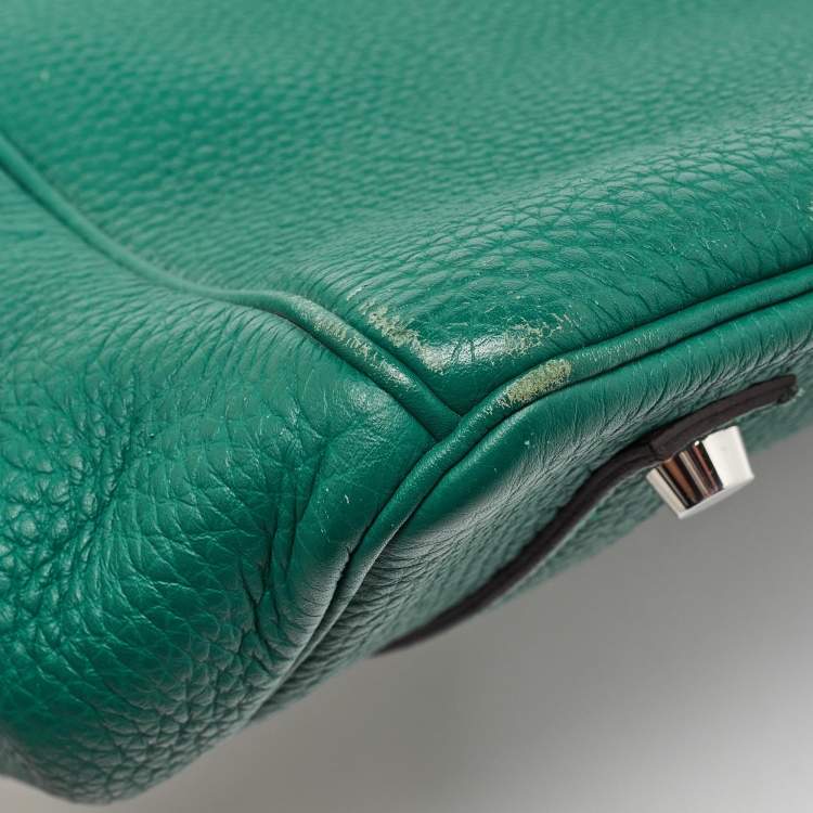 Pre Owned Hermes Malachite Taurillon Togo Leather Palladium Finish Birkin 35 Bag