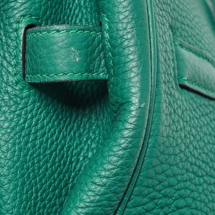 Pre Owned Hermes Malachite Taurillon Togo Leather Palladium Finish Birkin 35 Bag